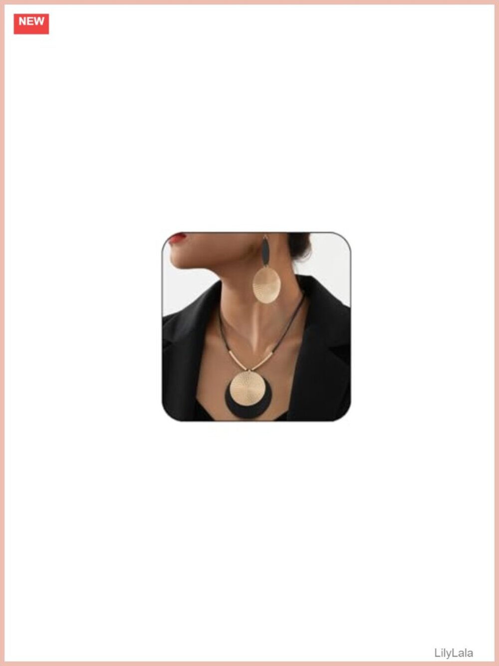Chunky Statement Earrings Necklace Set Leather Cord Disc Boho Costume Jewelry